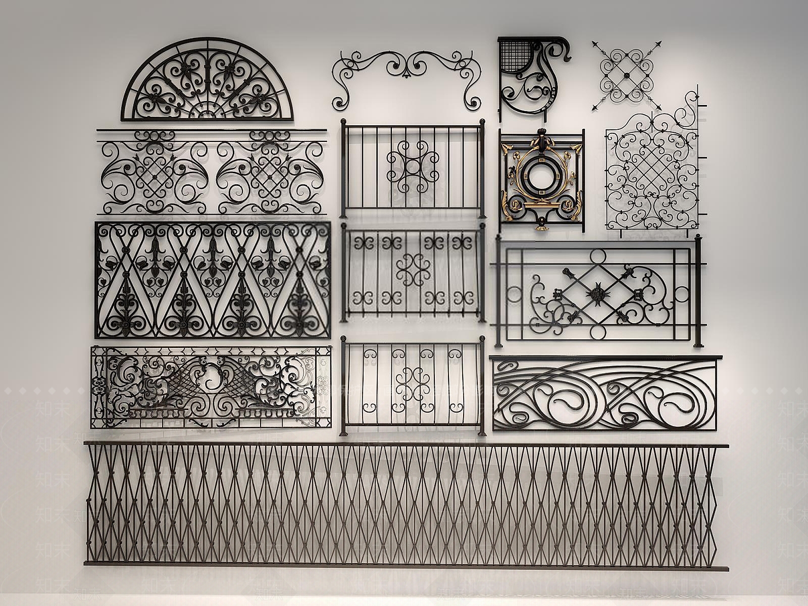现代镂空铁艺雕花围栏3D模型下载【ID:1188678428】