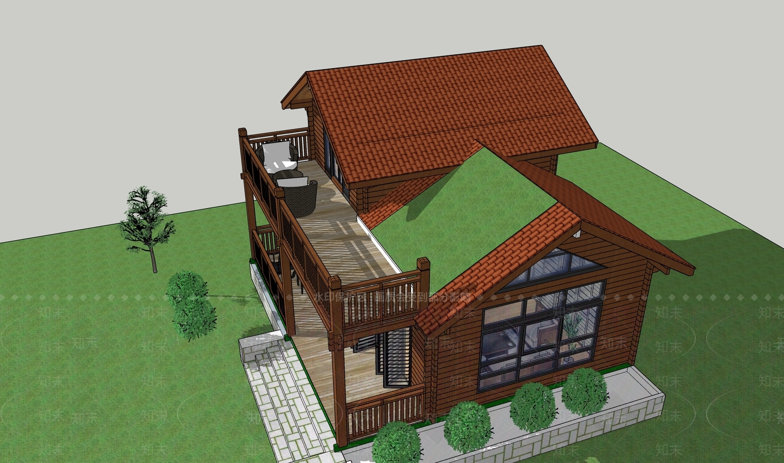 美式木屋SU模型下载【ID:1188678632】