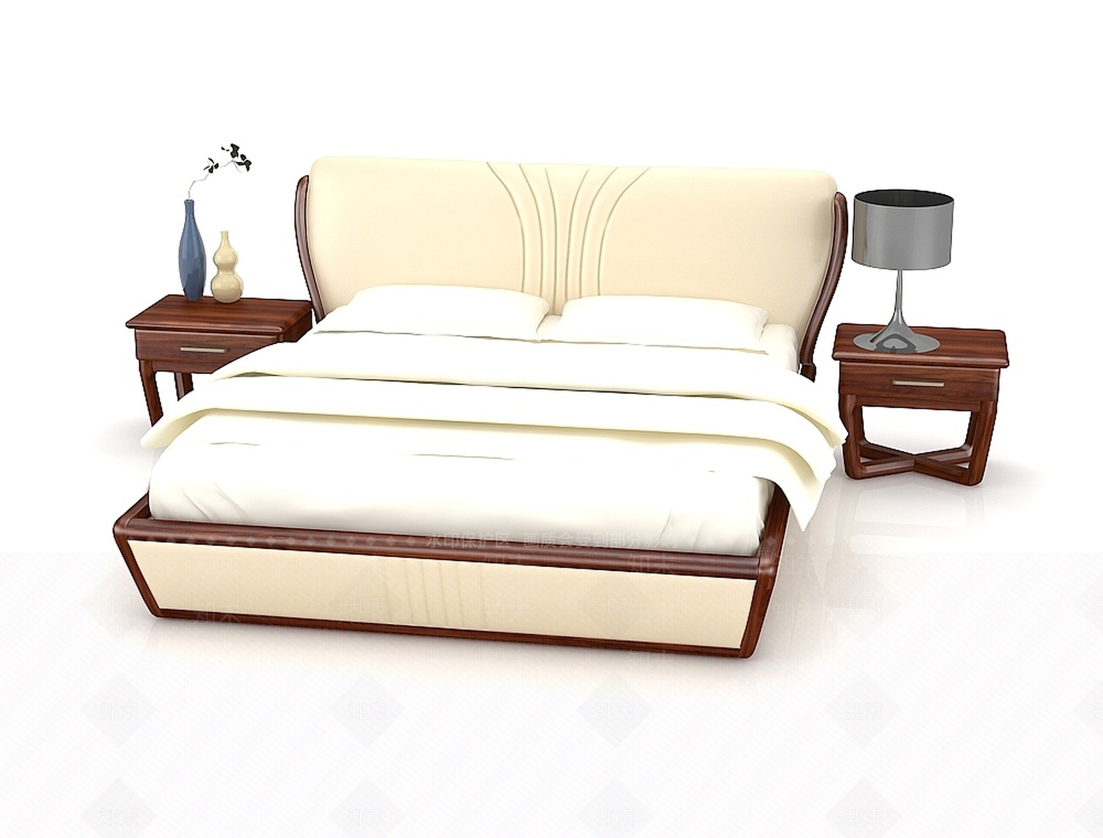 现代卧室软包双人矮床3D模型下载【ID:1188679280】