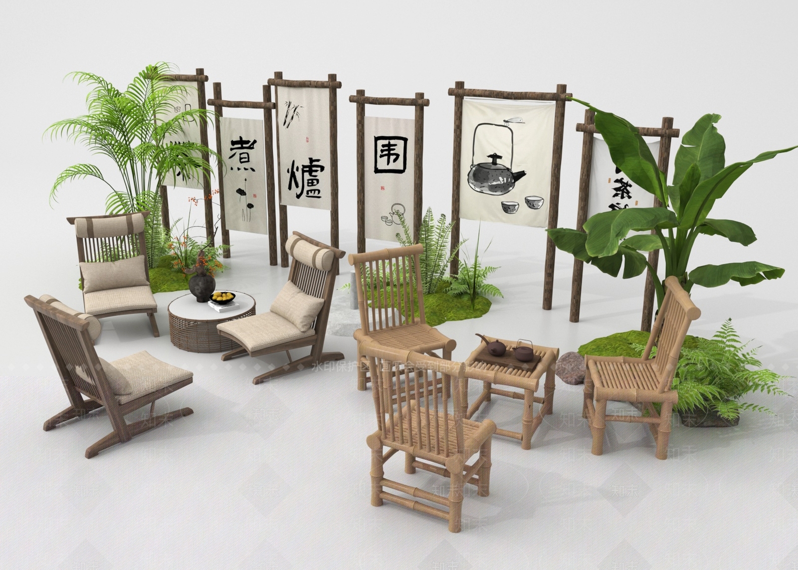 中式户外桌椅SU模型下载【ID:1188679890】