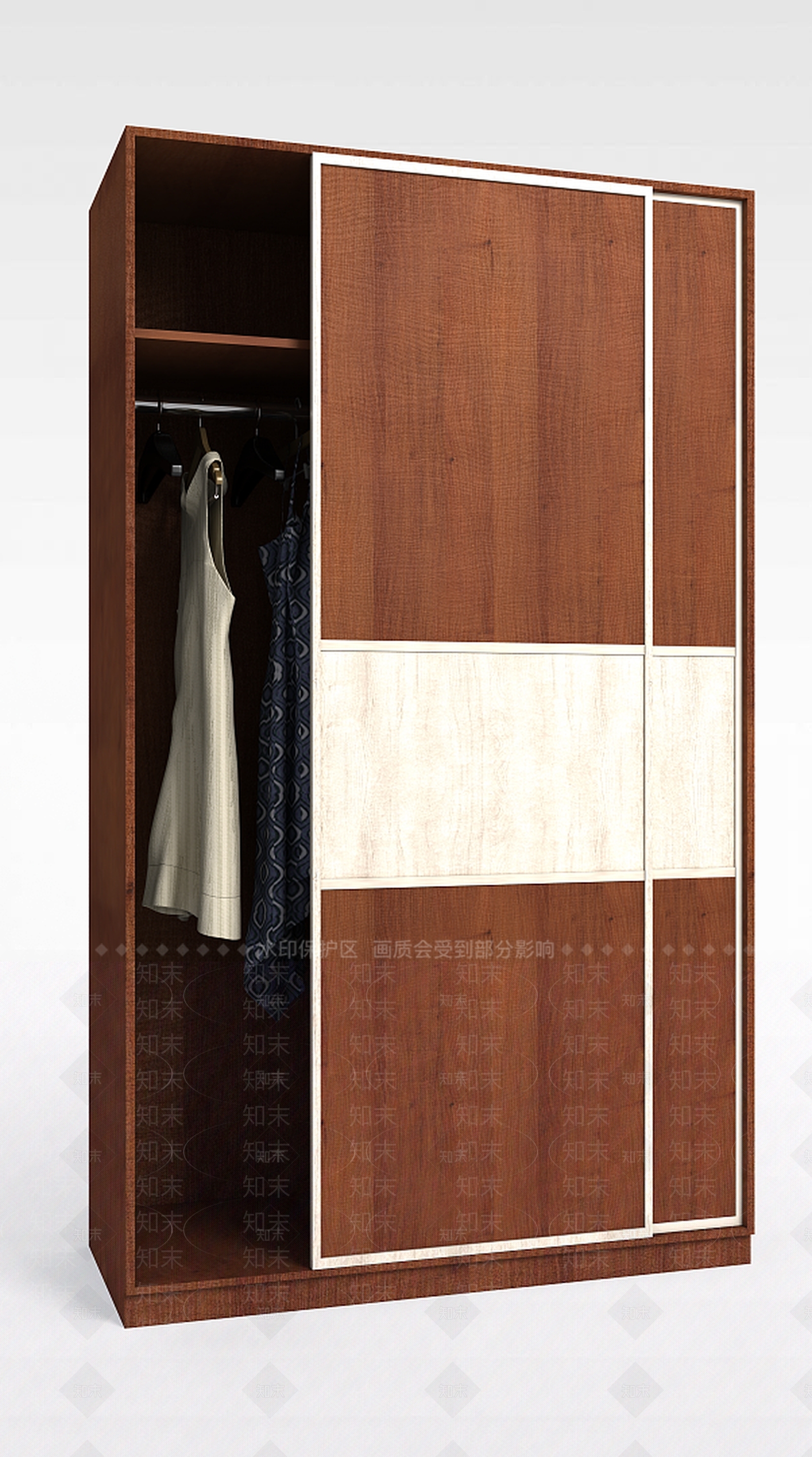 现代实木推拉门衣柜3D模型下载【ID:1188679923】