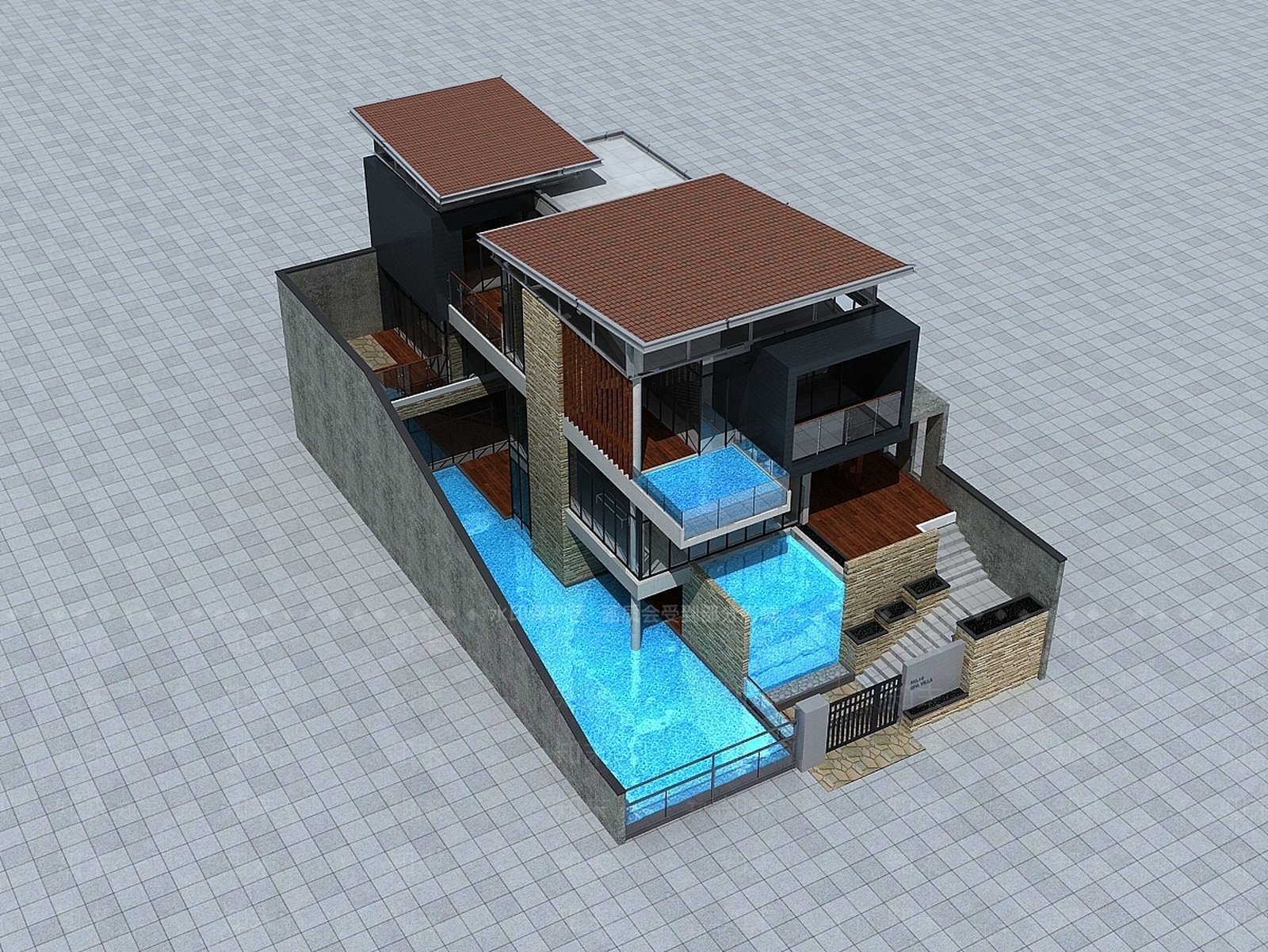 现代独栋别墅3D模型下载【ID:1188683034】