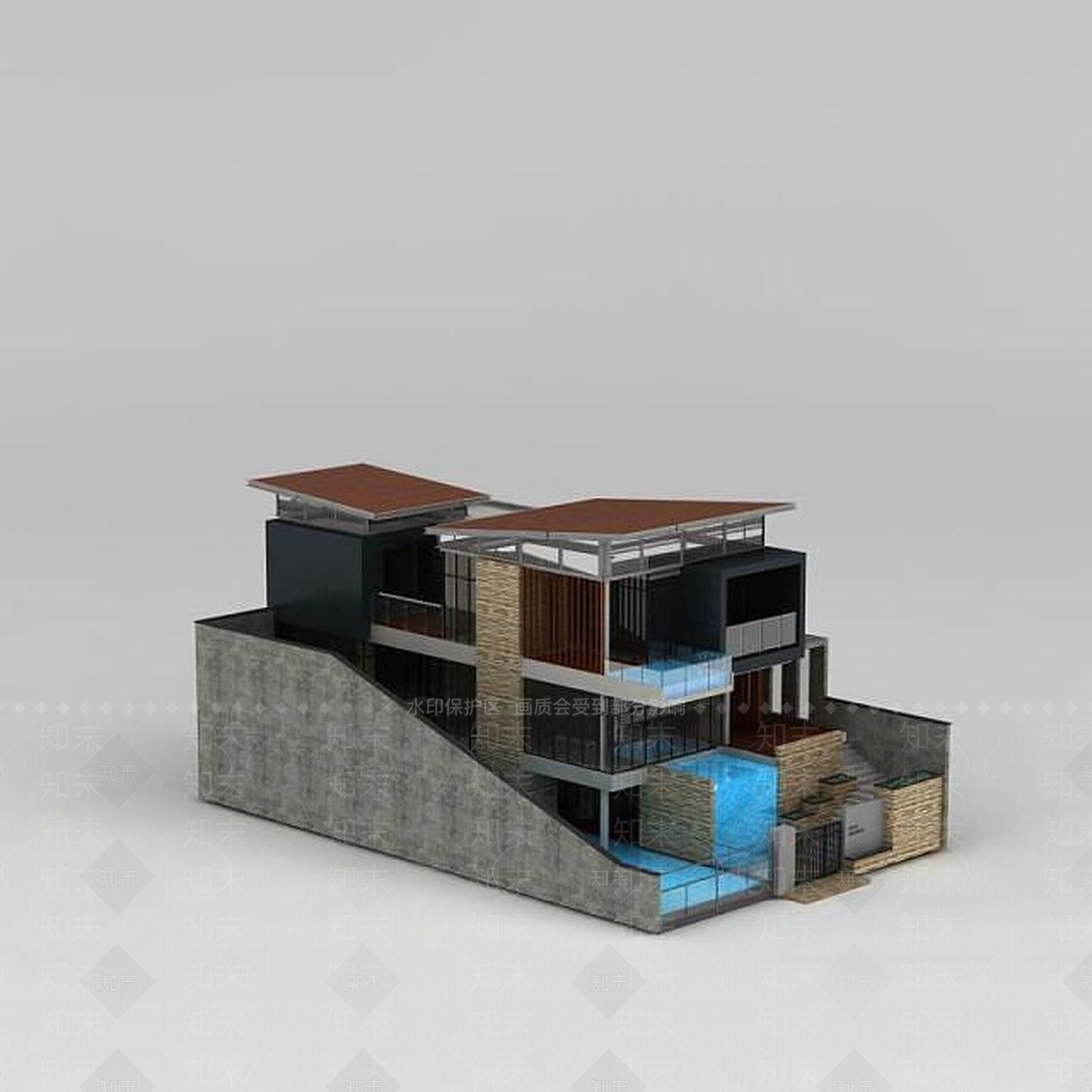 现代独栋别墅3D模型下载【ID:1188683034】