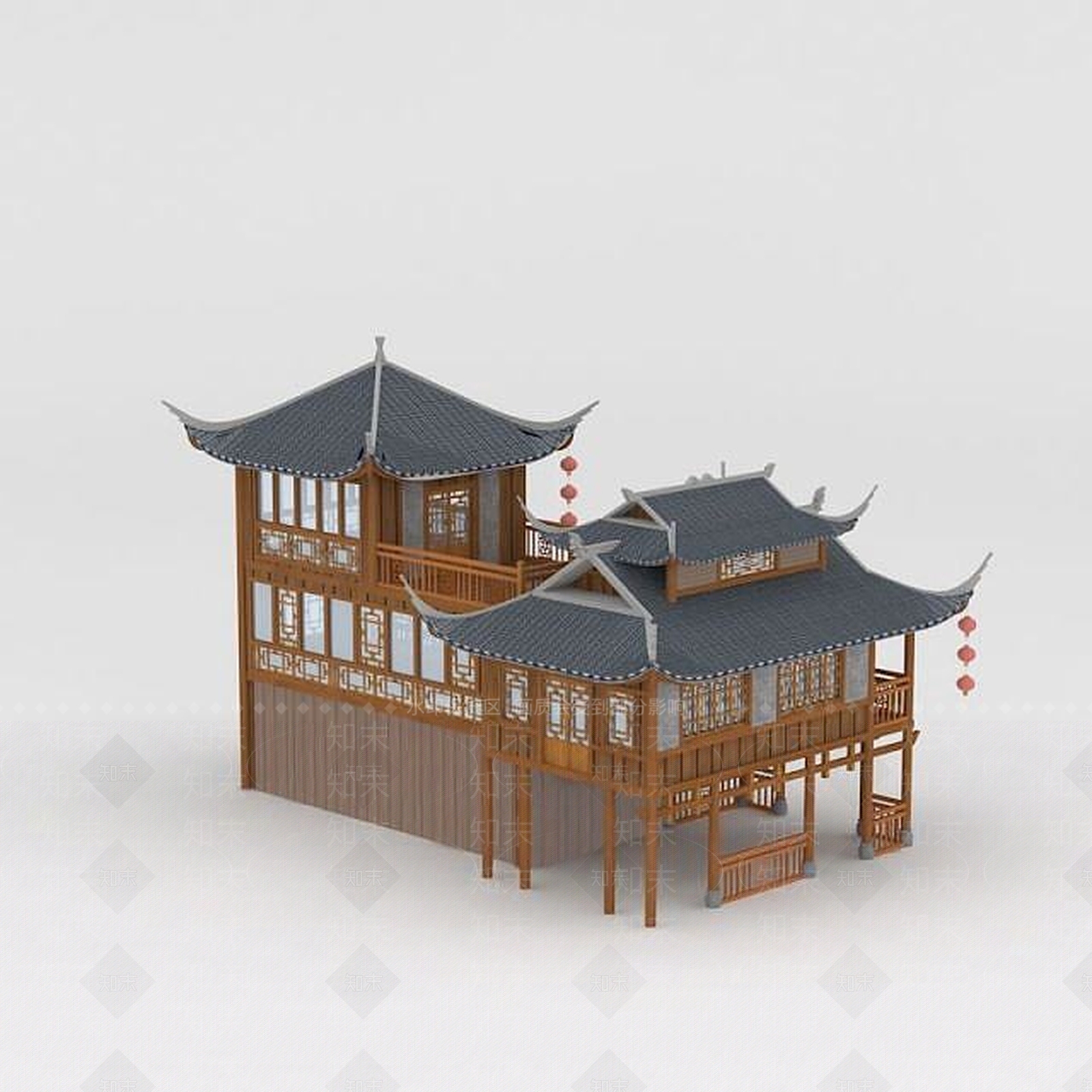现代古建商铺3D模型下载【ID:1188683521】