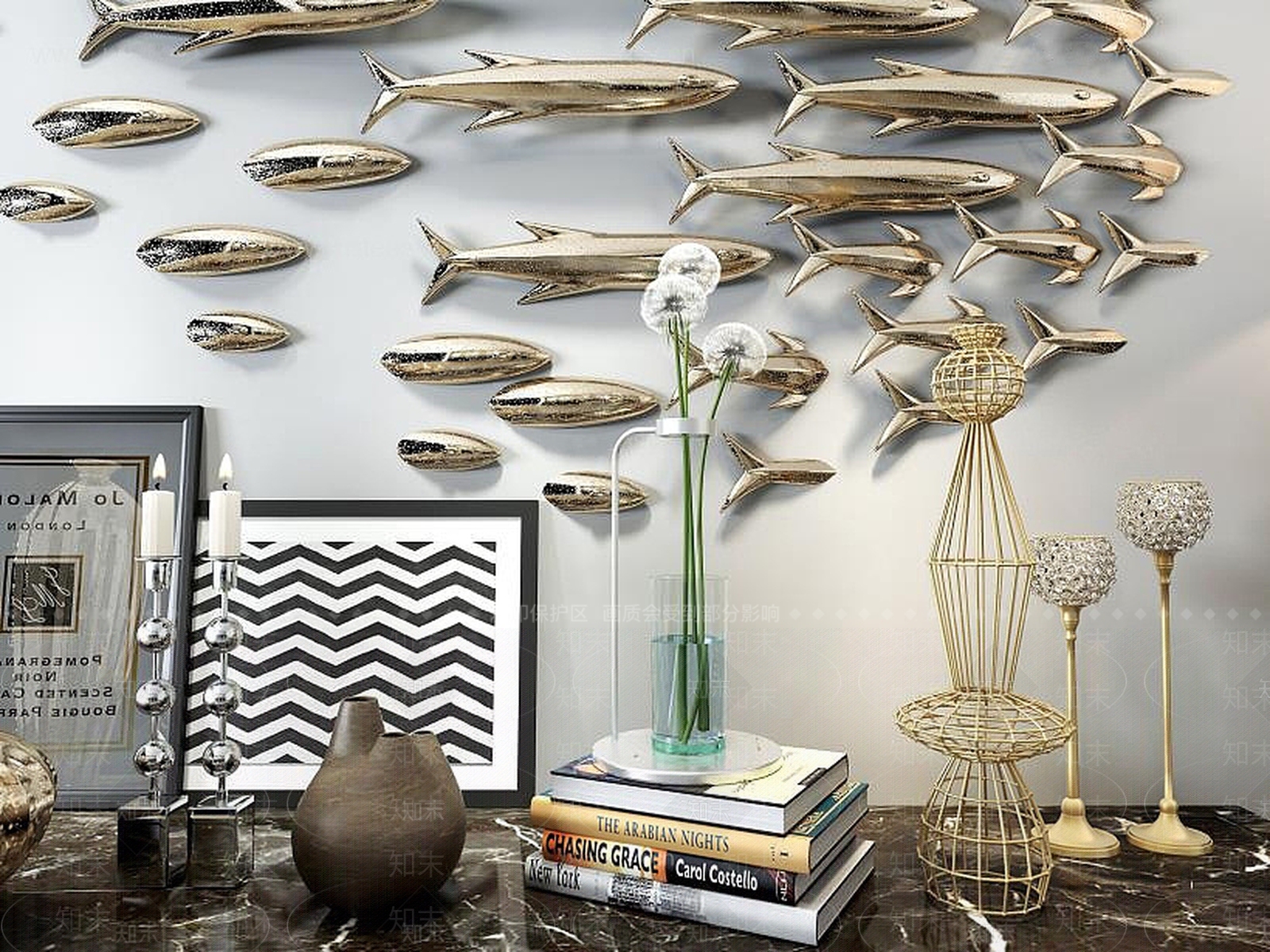 中式鱼墙桌面饰品组合3D模型下载【ID:1188687046】