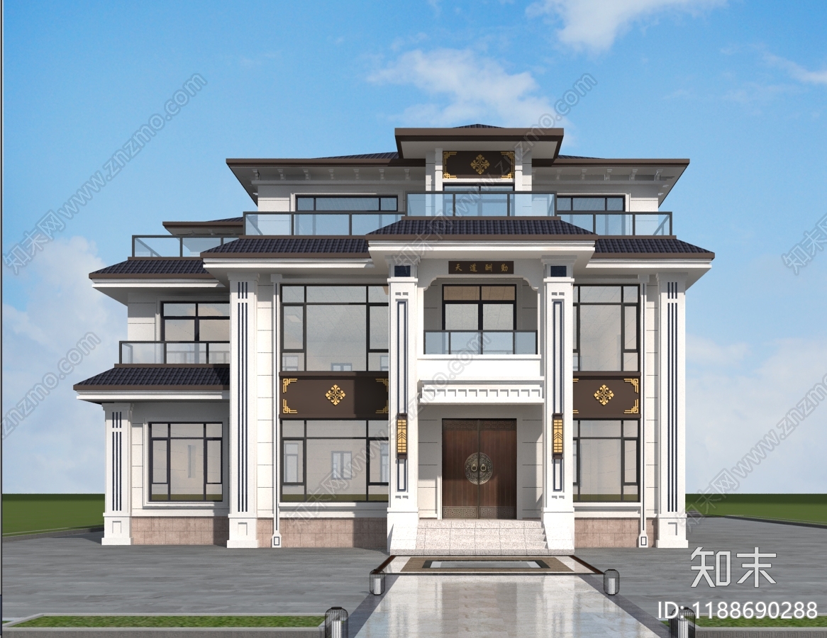 新中式中式别墅建筑施工图下载【ID:1188690288】