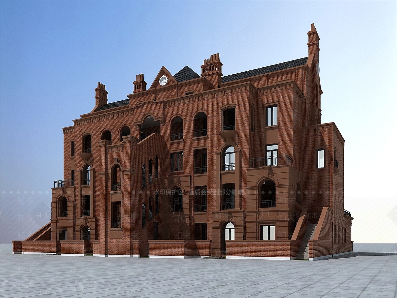 美式褐石建筑3D模型下载【ID:1188691984】