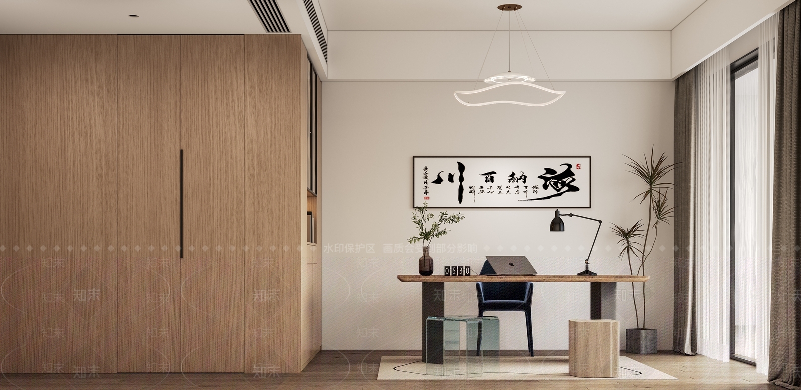 现代原木书房3D模型下载【ID:1188697910】