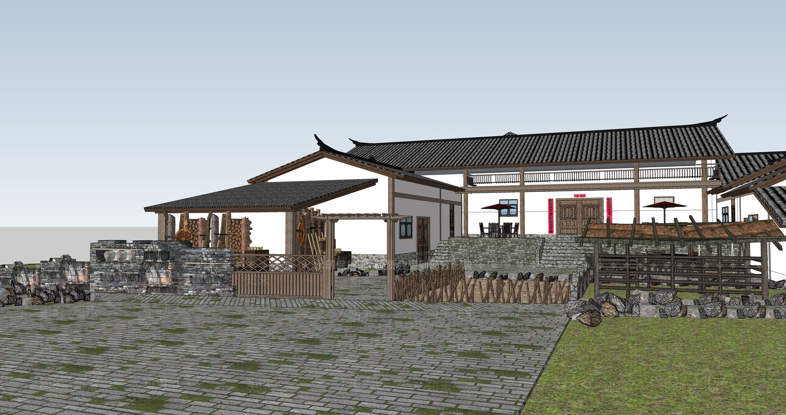 新中式中式乡村庭院SU模型下载【ID:1188714708】