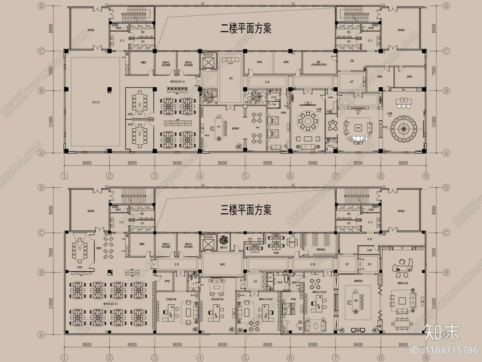 现代独立办公室cad施工图下载【ID:1188715786】