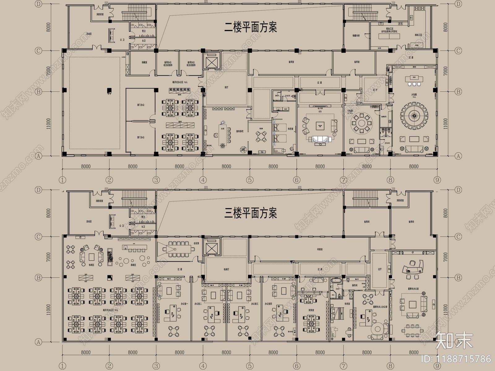 现代独立办公室cad施工图下载【ID:1188715786】