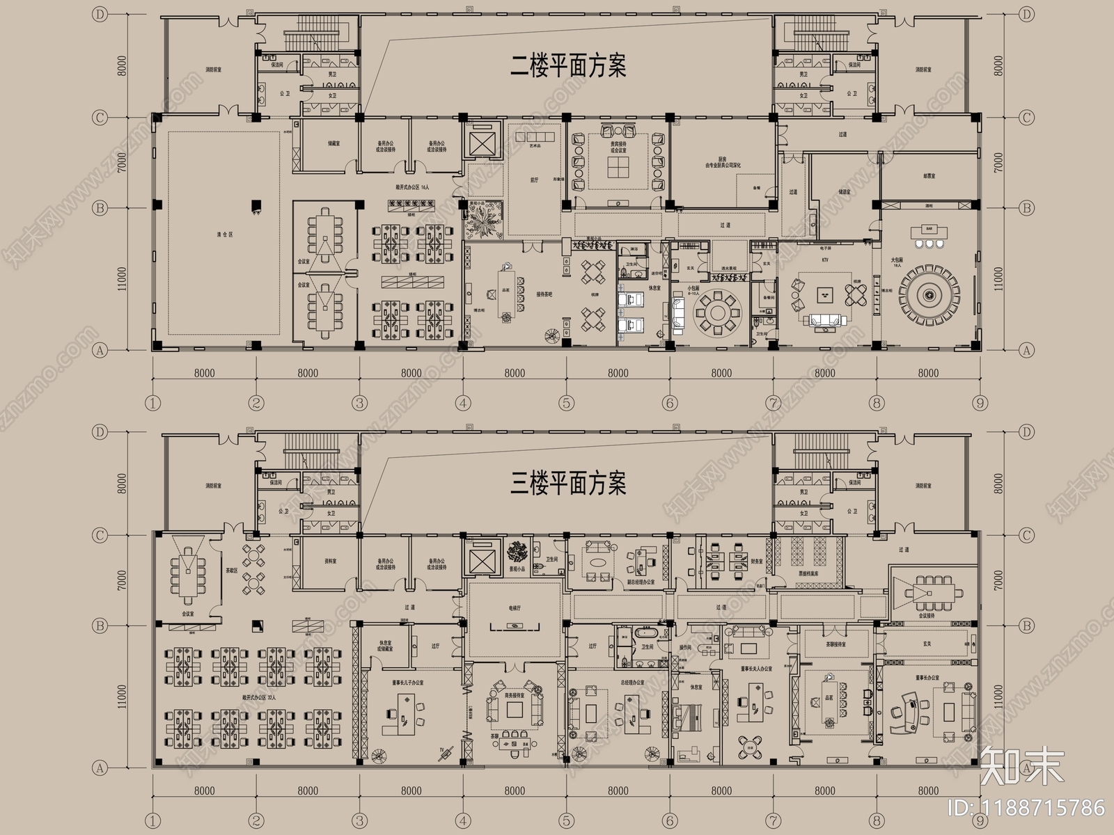 现代独立办公室cad施工图下载【ID:1188715786】