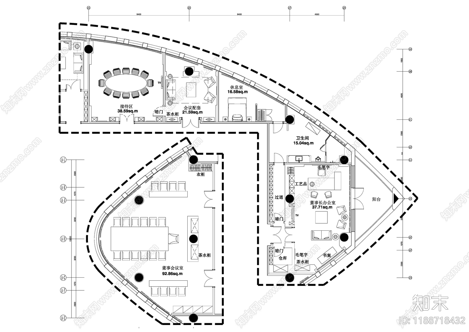 现代独立办公室cad施工图下载【ID:1188718432】