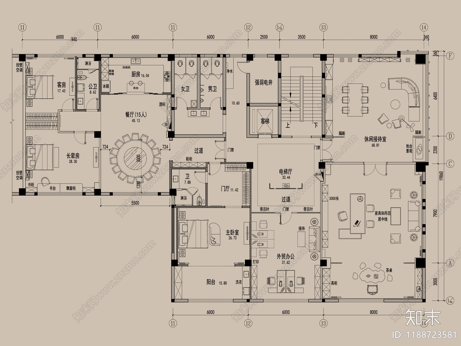 现代独立办公室cad施工图下载【ID:1188723581】
