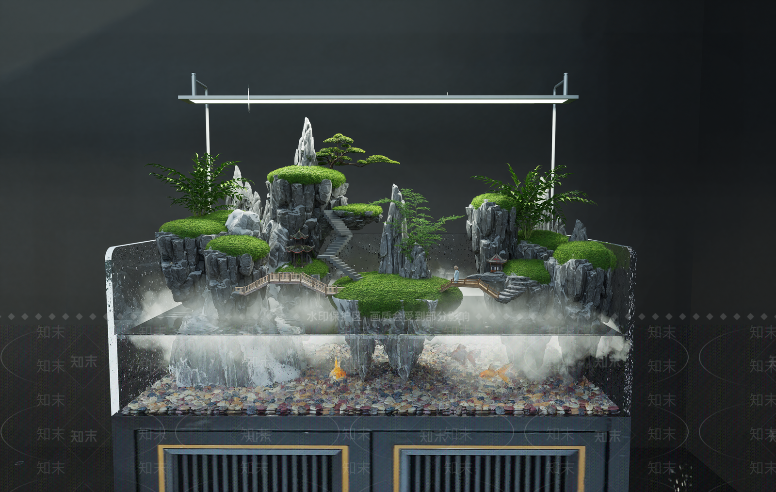 新中式禅意鱼缸SU模型下载【ID:1188725707】
