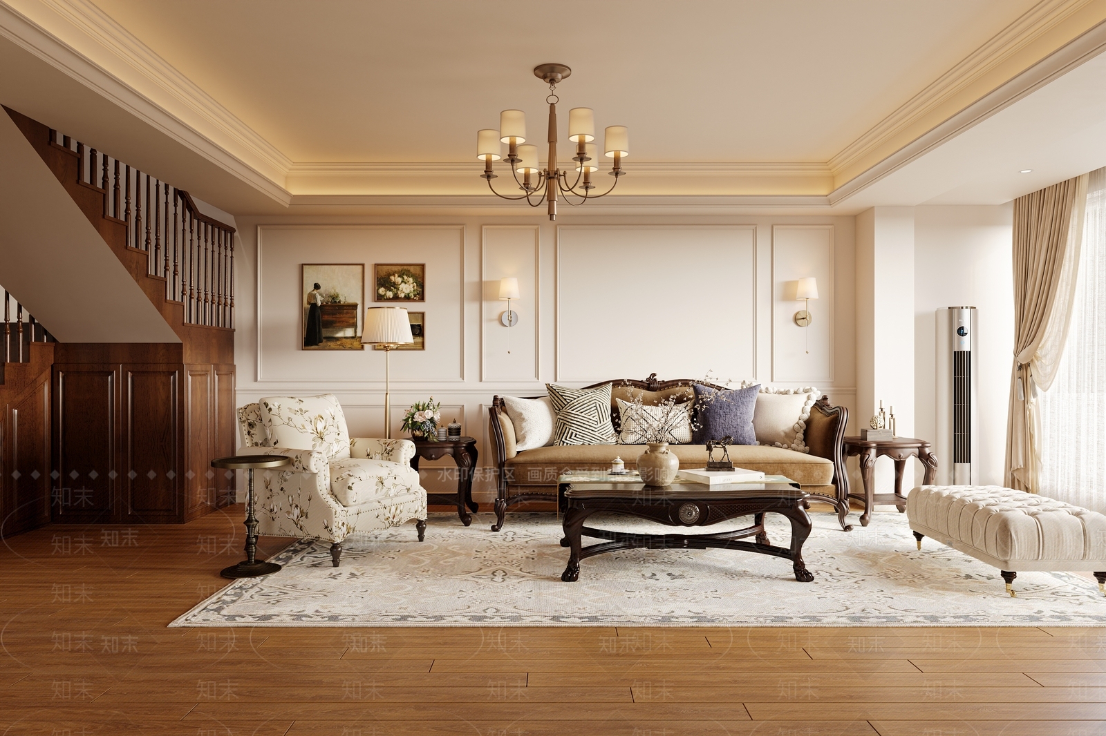 美式复古多人沙发3D模型下载【ID:1188726171】