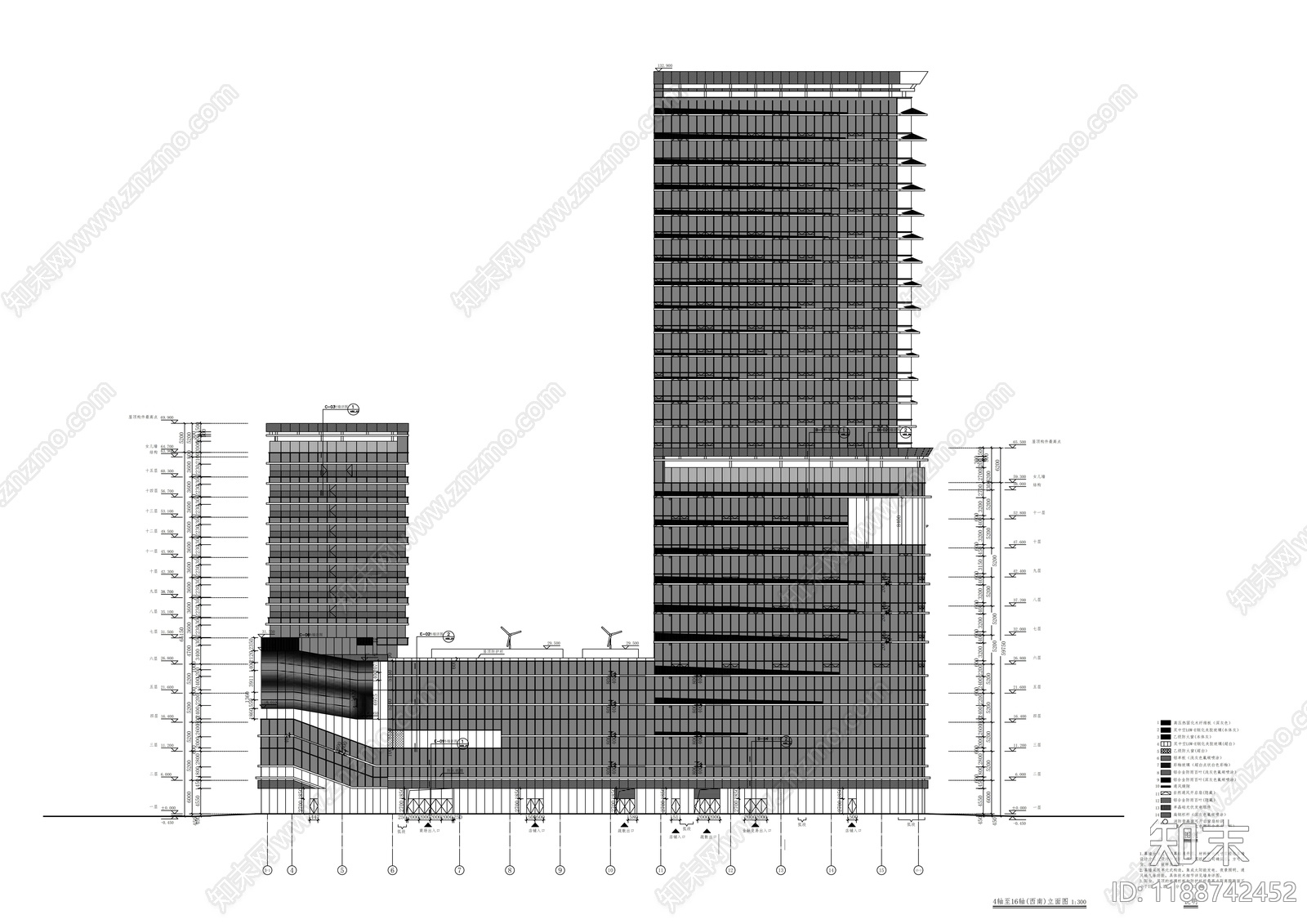 现代办公楼建筑cad施工图下载【ID:1188742452】