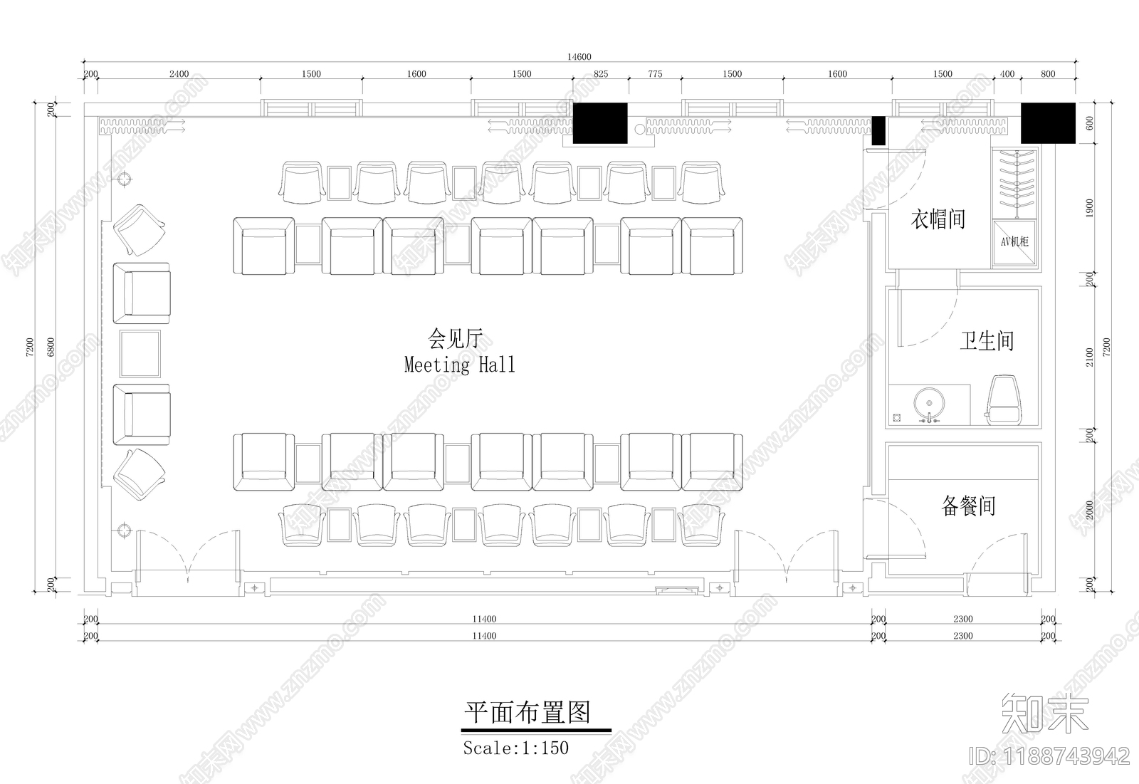 现代接待室cad施工图下载【ID:1188743942】