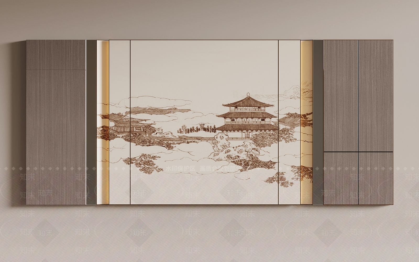 新中式电视背景墙3D模型下载【ID:1188744503】