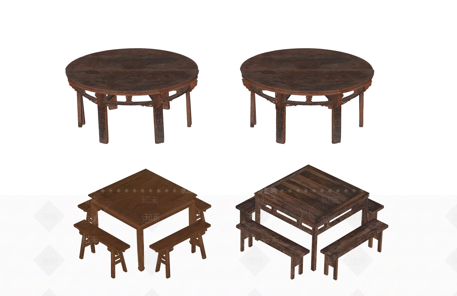 中式餐桌椅SU模型下载【ID:1188748238】