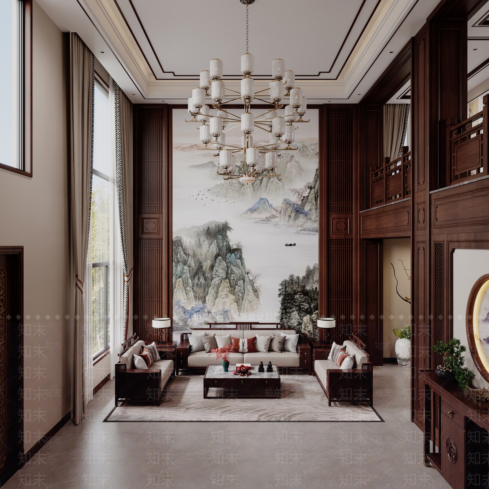 中式别墅客厅3D模型下载【ID:1188753443】