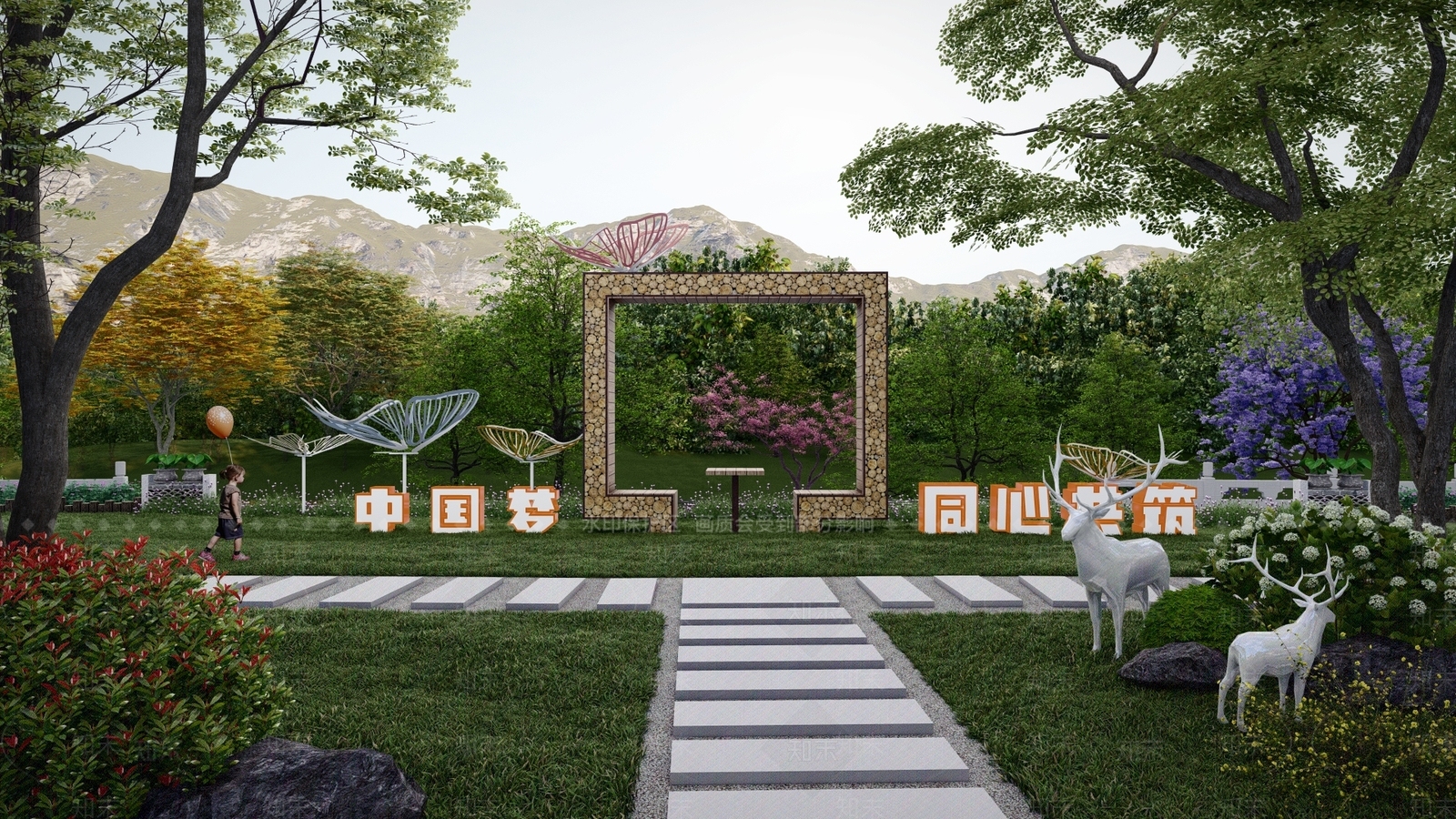 中式新中式滨水景观SU模型下载【ID:1188749939】