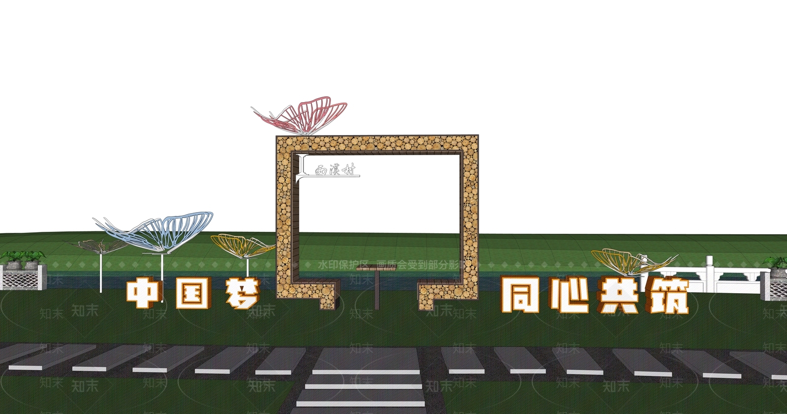 中式新中式滨水景观SU模型下载【ID:1188749939】