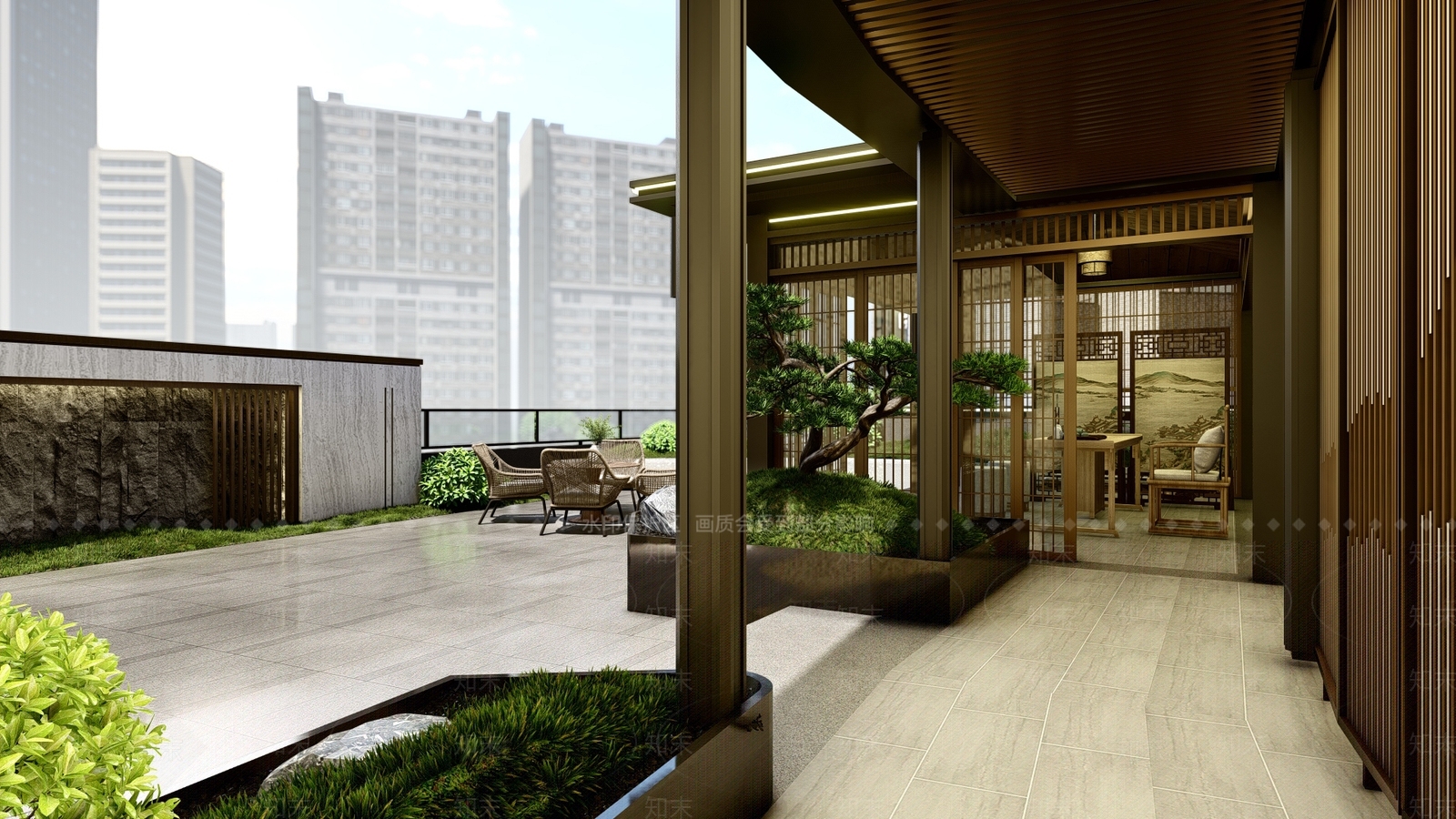 新中式中式屋顶花园SU模型下载【ID:1188752435】