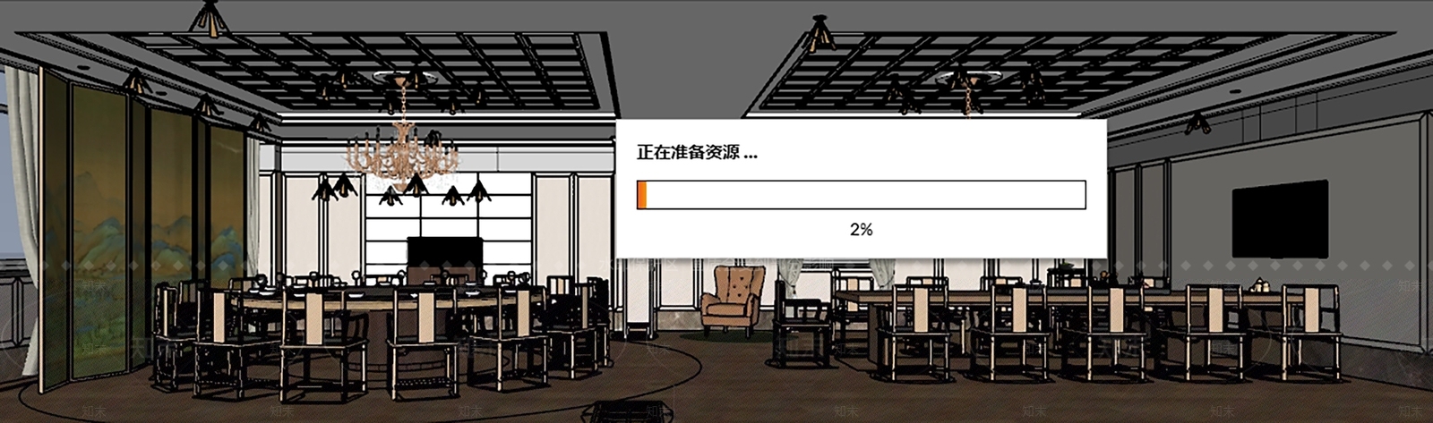 新中式包厢SU模型下载【ID:1188755217】