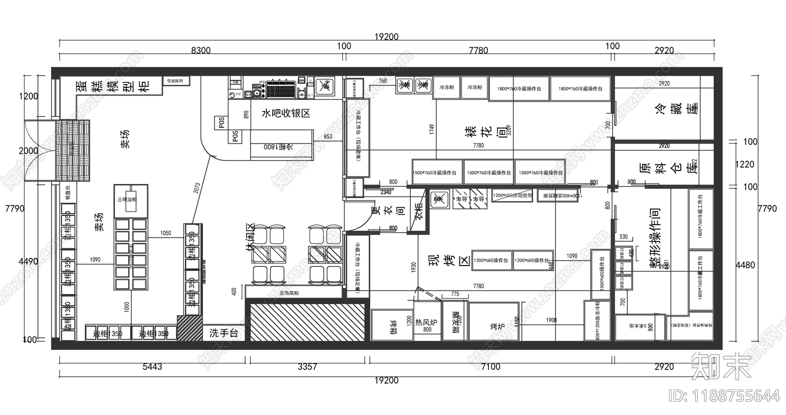 现代蛋糕店施工图下载【ID:1188755644】