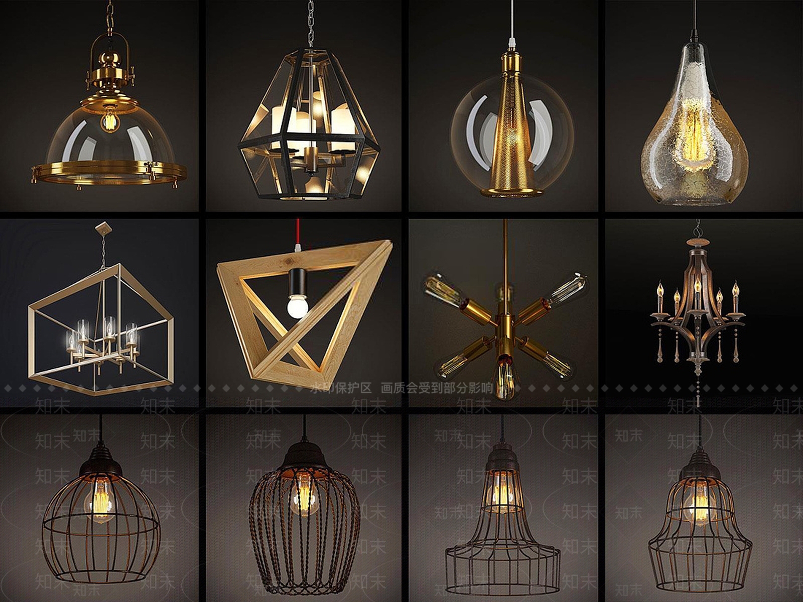 工业风loft工业风复古吊灯组合3D模型下载【ID:1188761212】