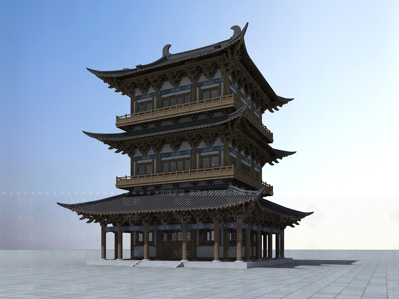 现代古建塔楼3D模型下载【ID:1188761765】