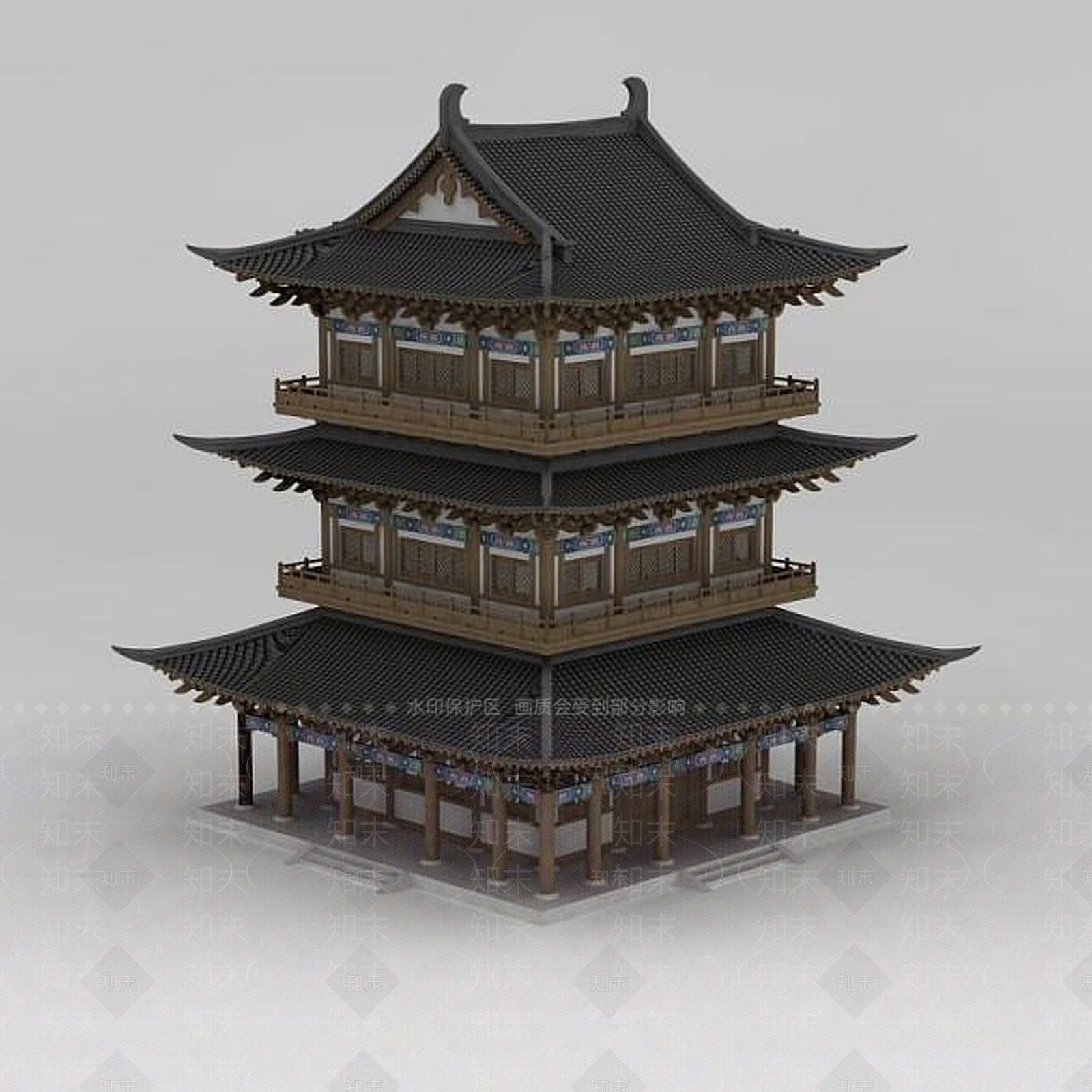 现代古建塔楼3D模型下载【ID:1188761765】