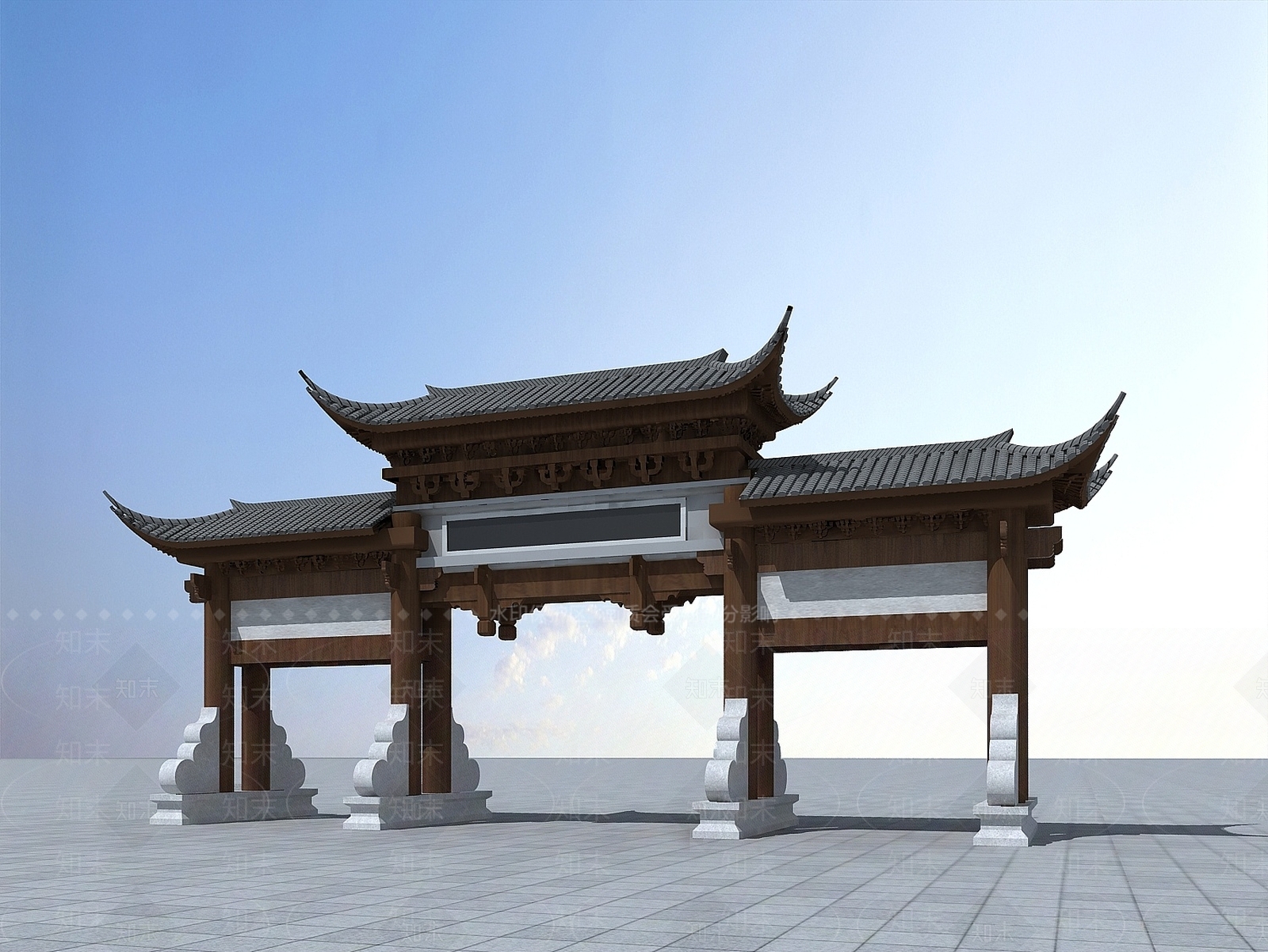 现代古建牌坊3D模型下载【ID:1188763752】