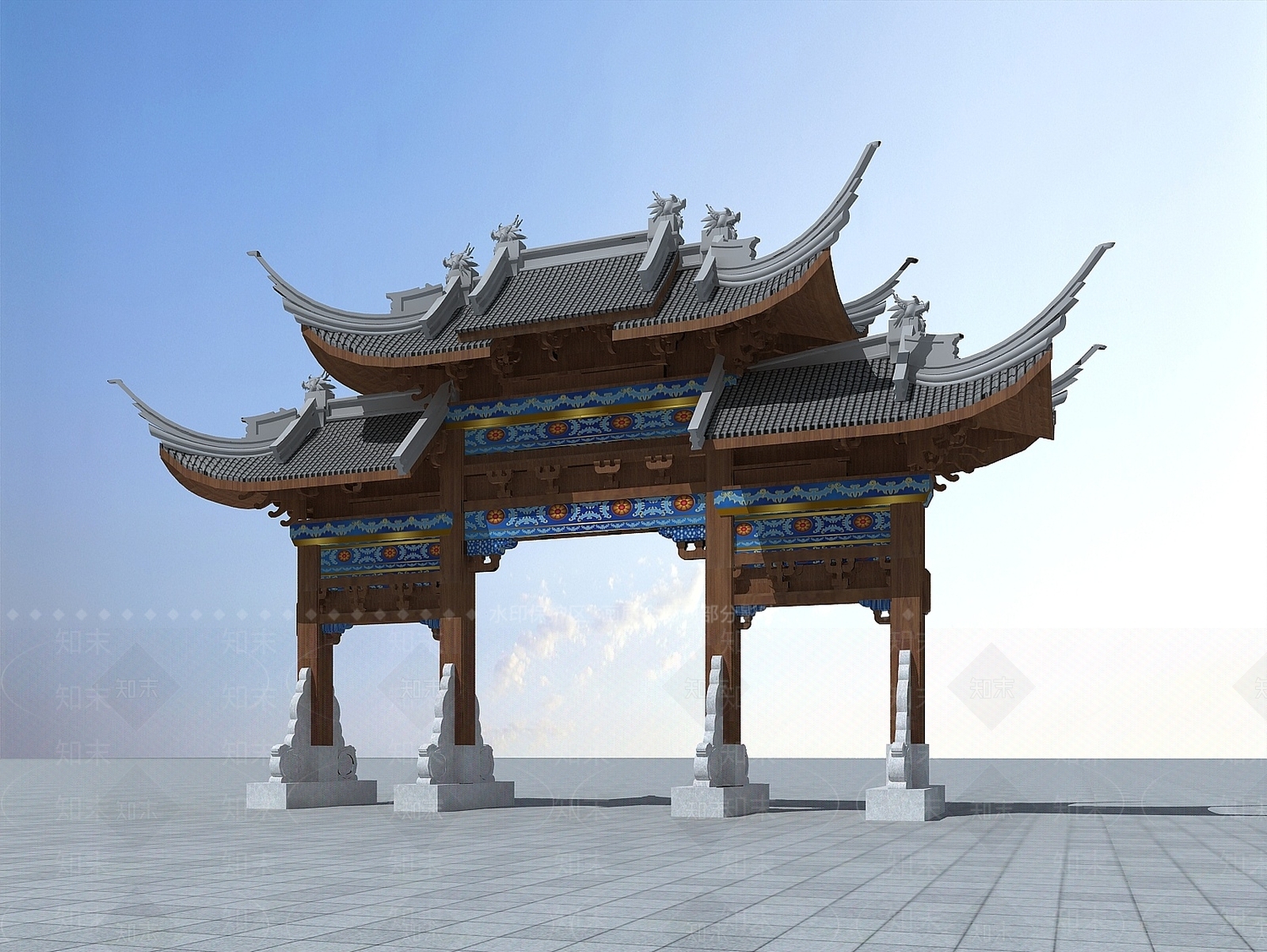 现代古建牌楼3D模型下载【ID:1188764858】