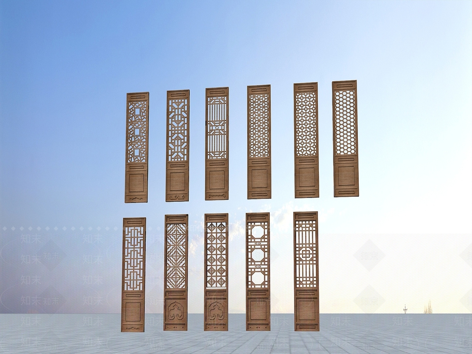 现代古建木门3D模型下载【ID:1188764901】