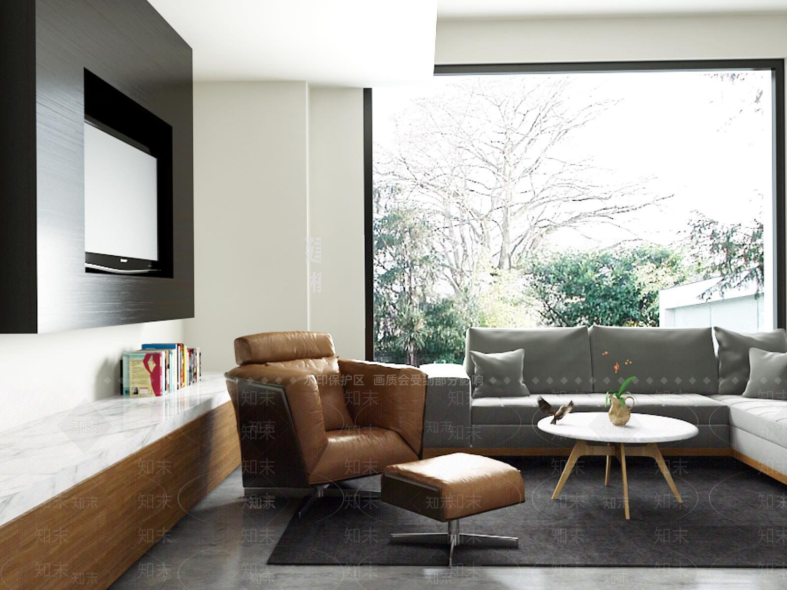 现代高档真皮休闲椅沙发茶几组合3D模型下载【ID:1188766158】