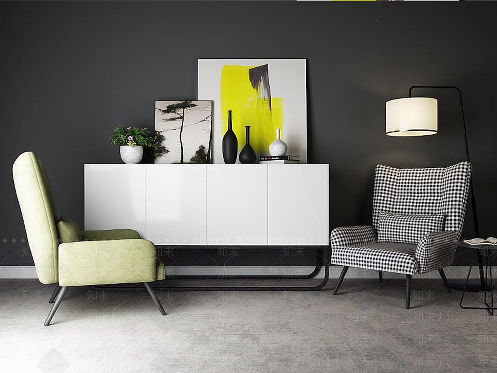 现代休闲椅玄关边柜组合3D模型下载【ID:1188769890】