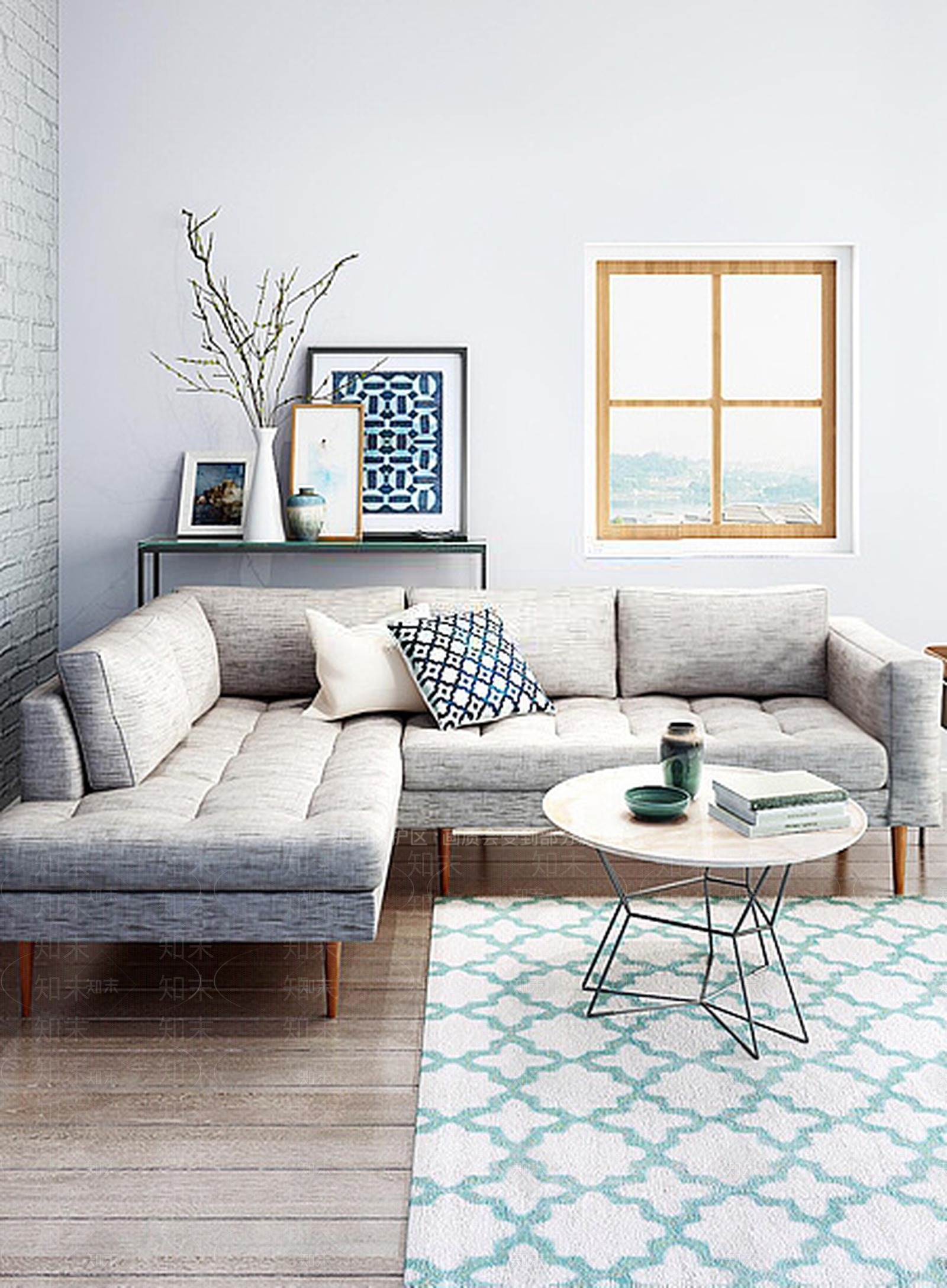 北欧软包拐角沙发茶几组合3D模型下载【ID:1188770088】