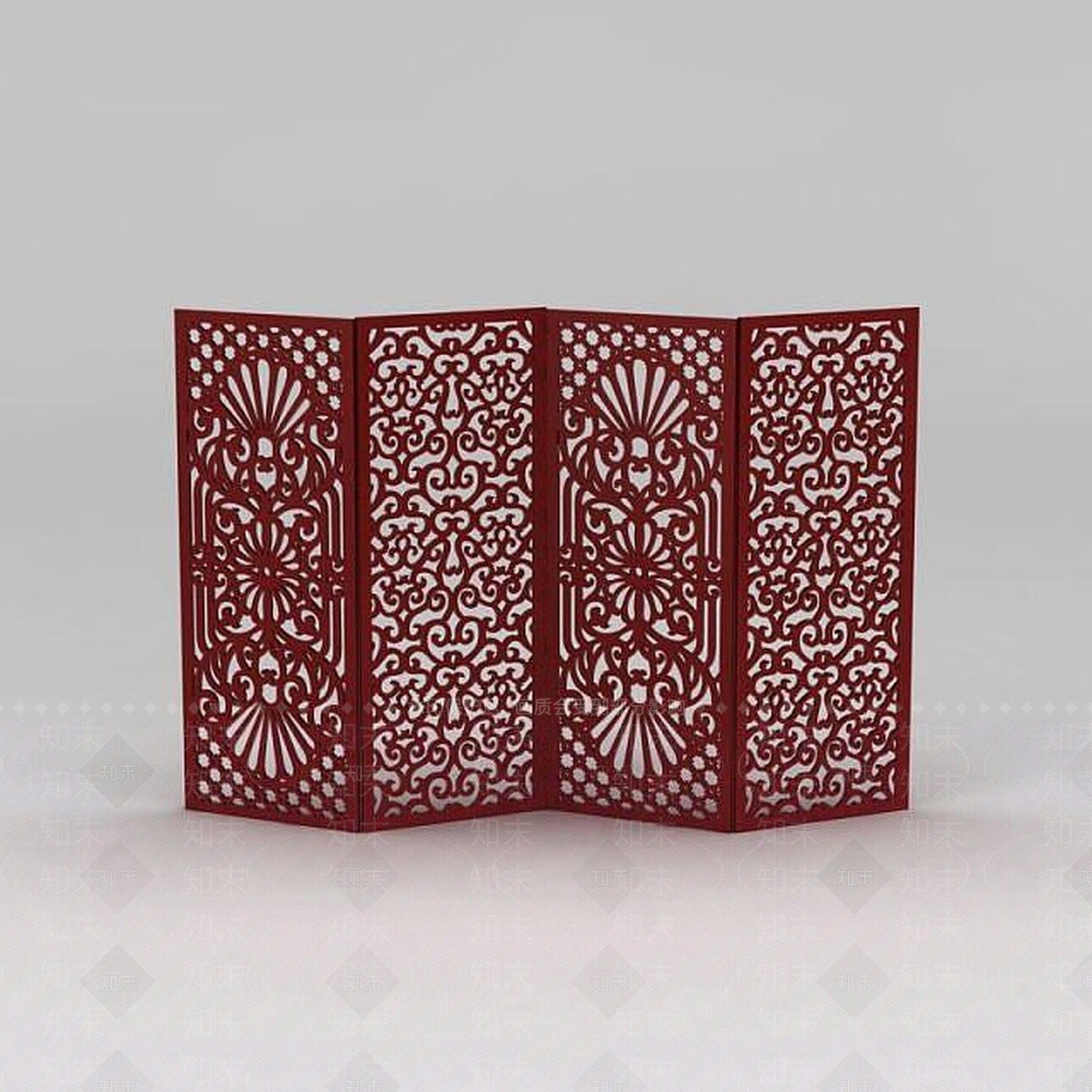 中式红色镂花屏风3D模型下载【ID:1188770377】