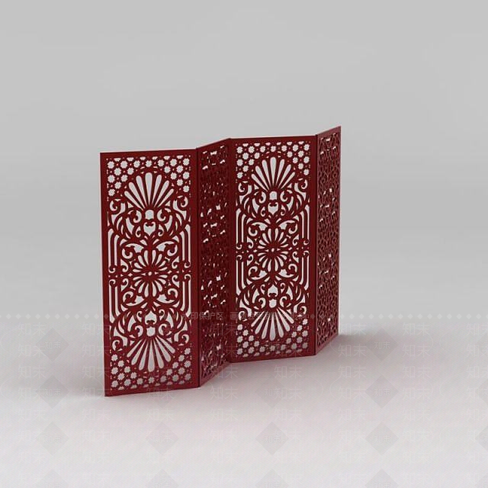 中式隔断3D模型渲染效果图