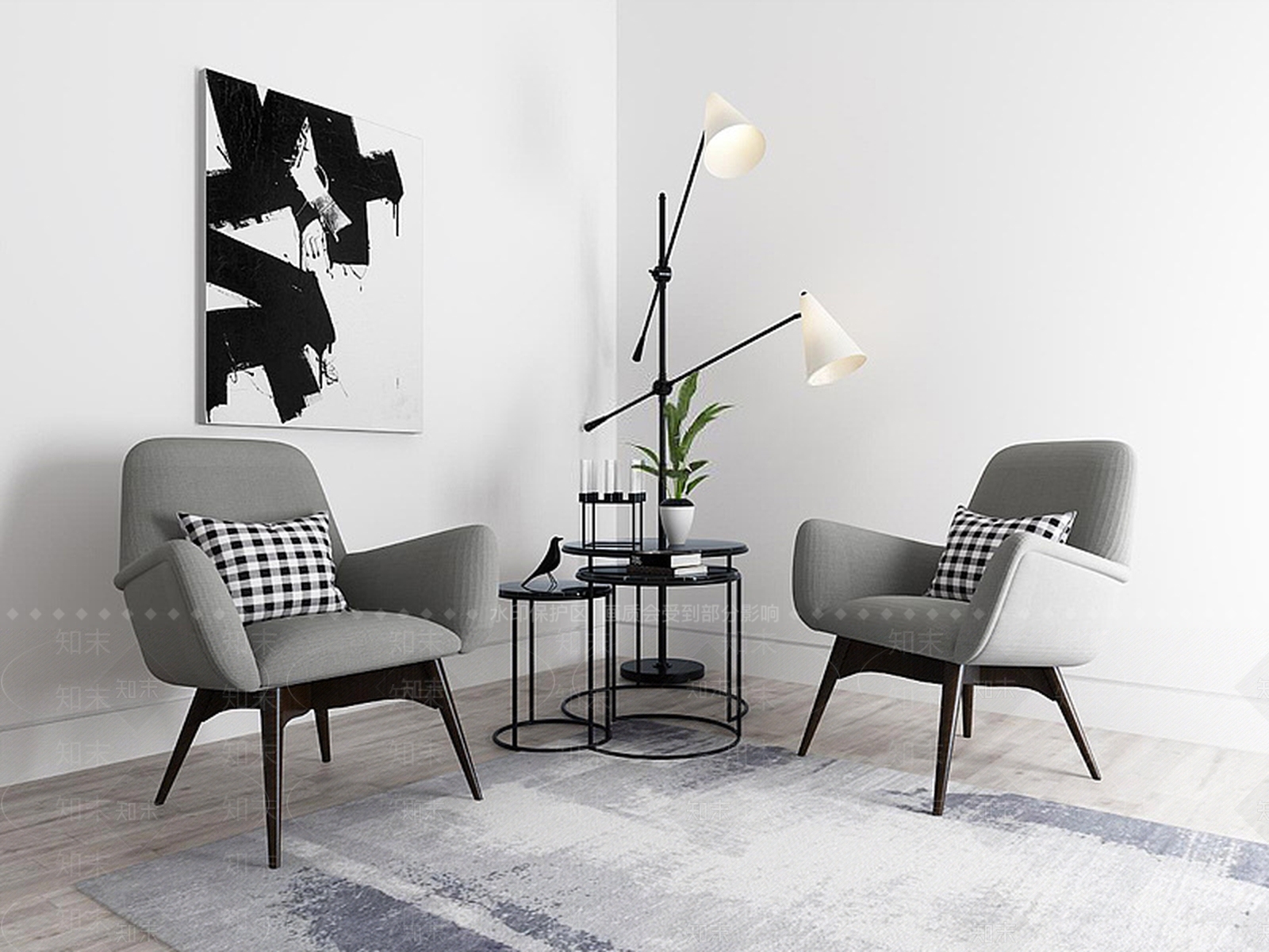 现代休闲椅子高低茶几组合3D模型下载【ID:1188770709】