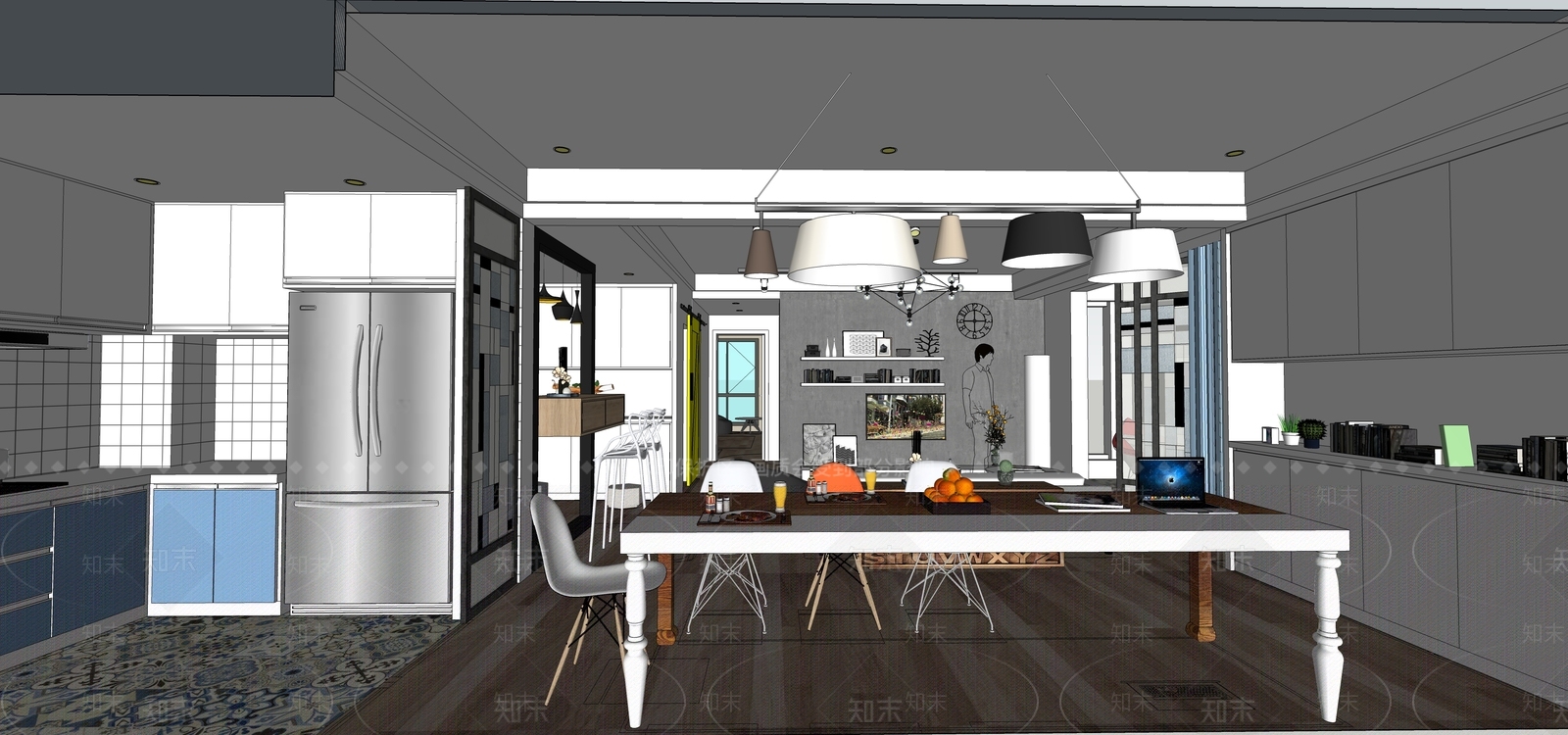 现代客餐厅SU模型下载【ID:1188772143】