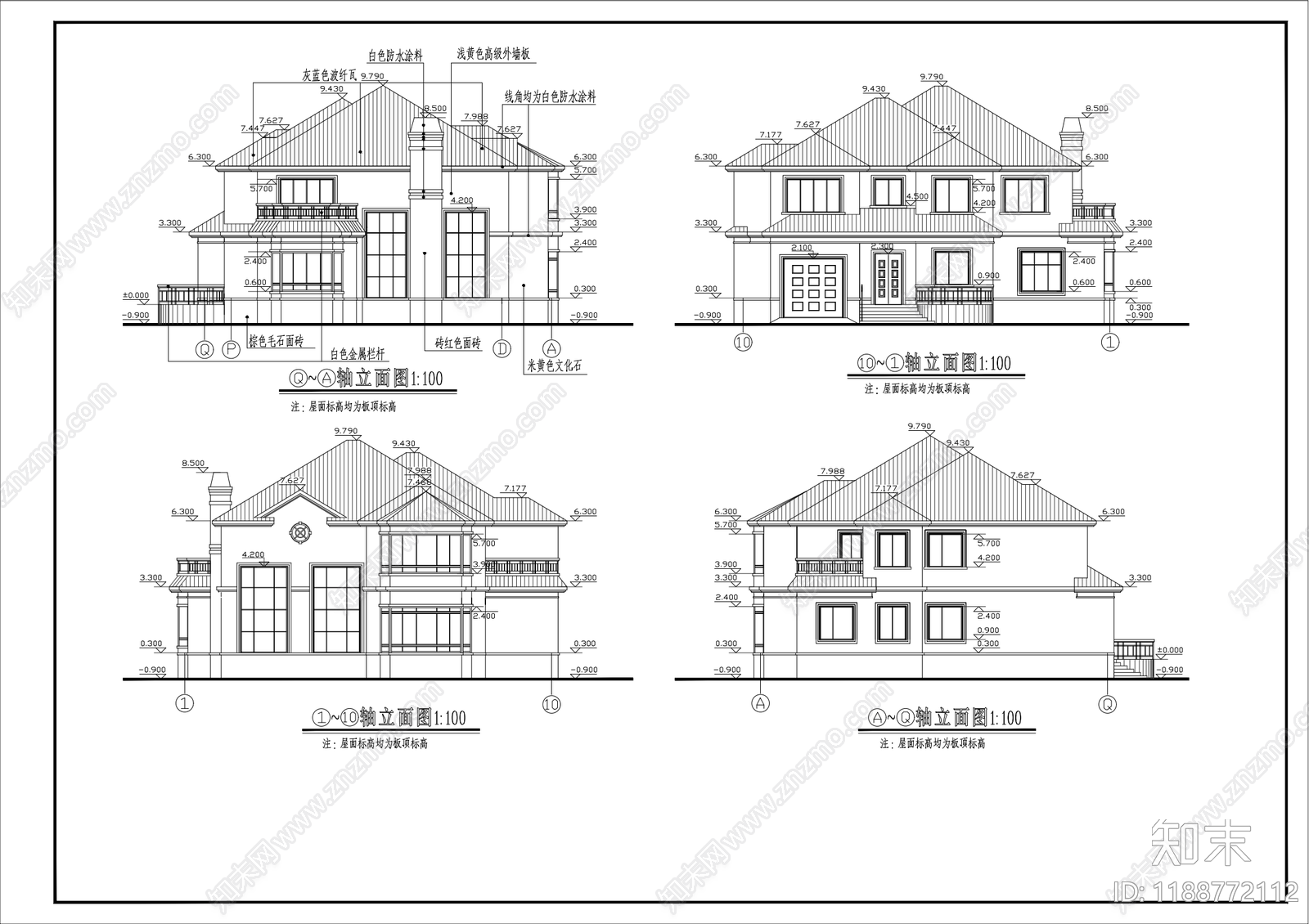 现代新中式别墅建筑施工图下载【ID:1188772112】