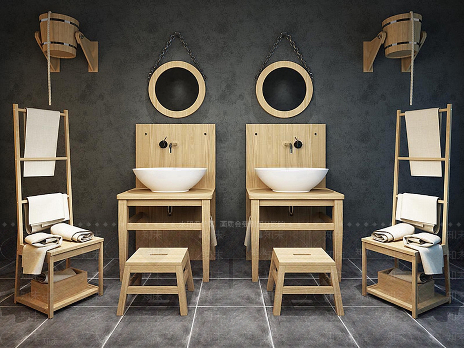 中式创意洗手台盆五件套3D模型下载【ID:1188780535】