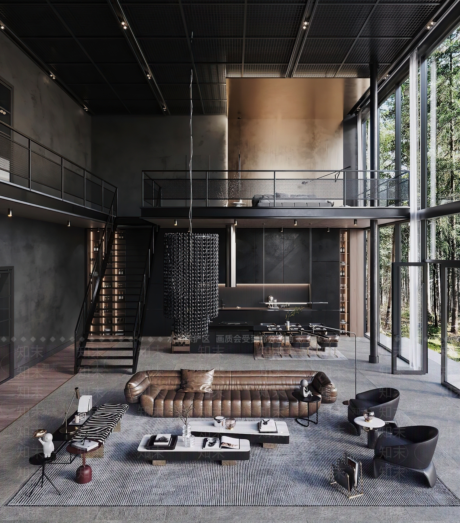 现代工业挑空客厅3D模型下载【ID:1188785294】