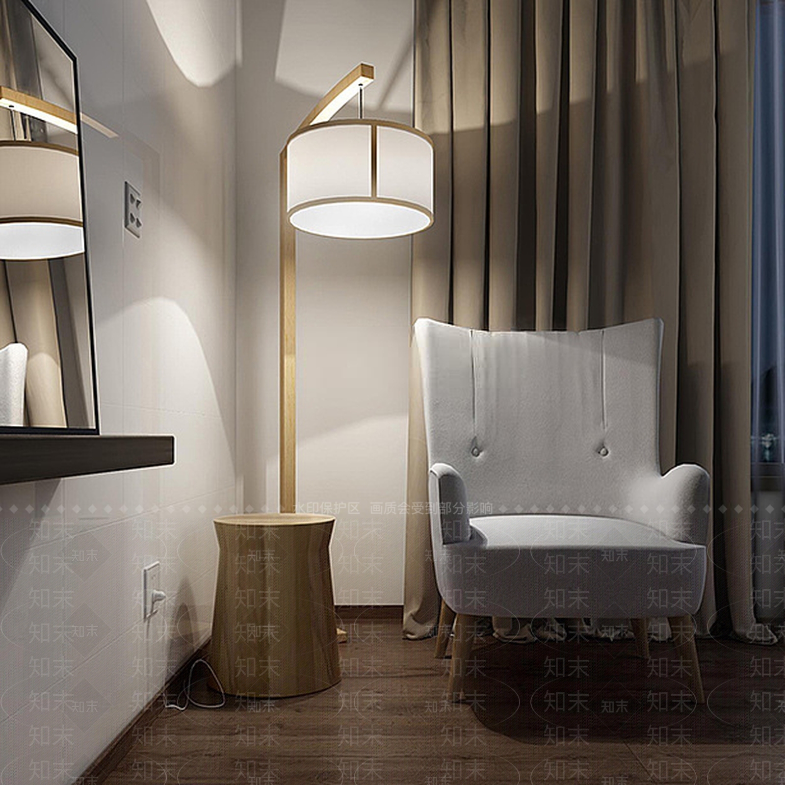 现代休闲椅落地灯组合3D模型下载【ID:1188784958】