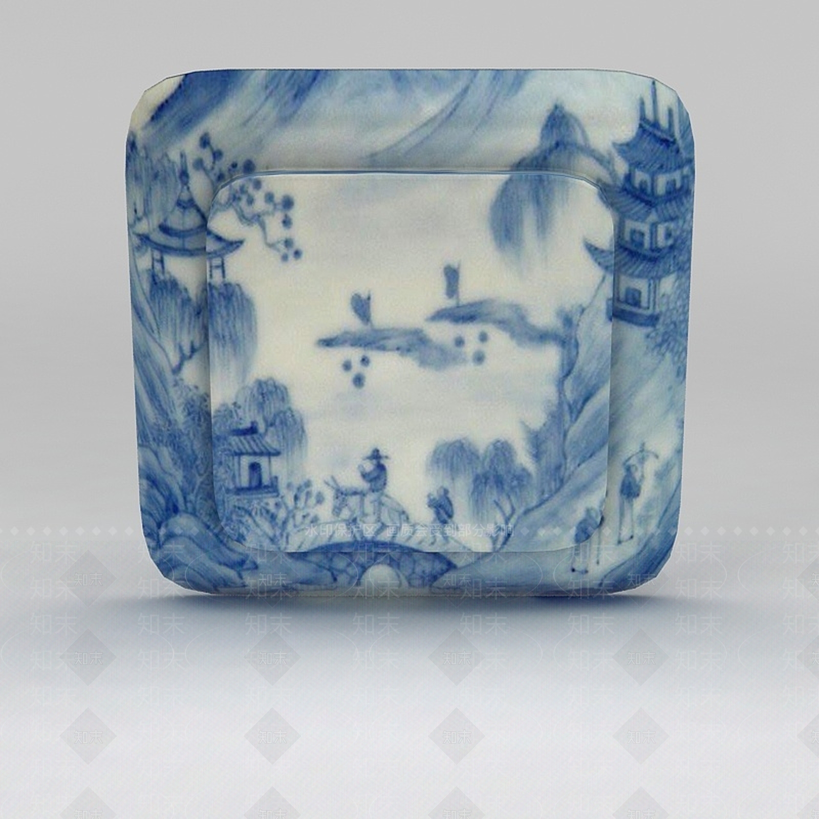 现代青花瓷装饰盘子3D模型下载【ID:1188785646】