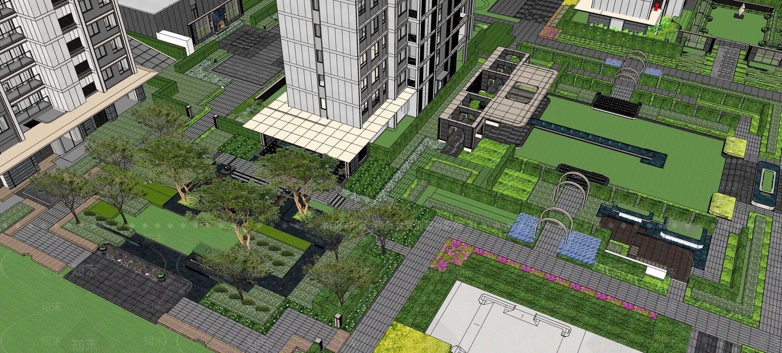 现代小区景观SU模型下载【ID:1188786764】