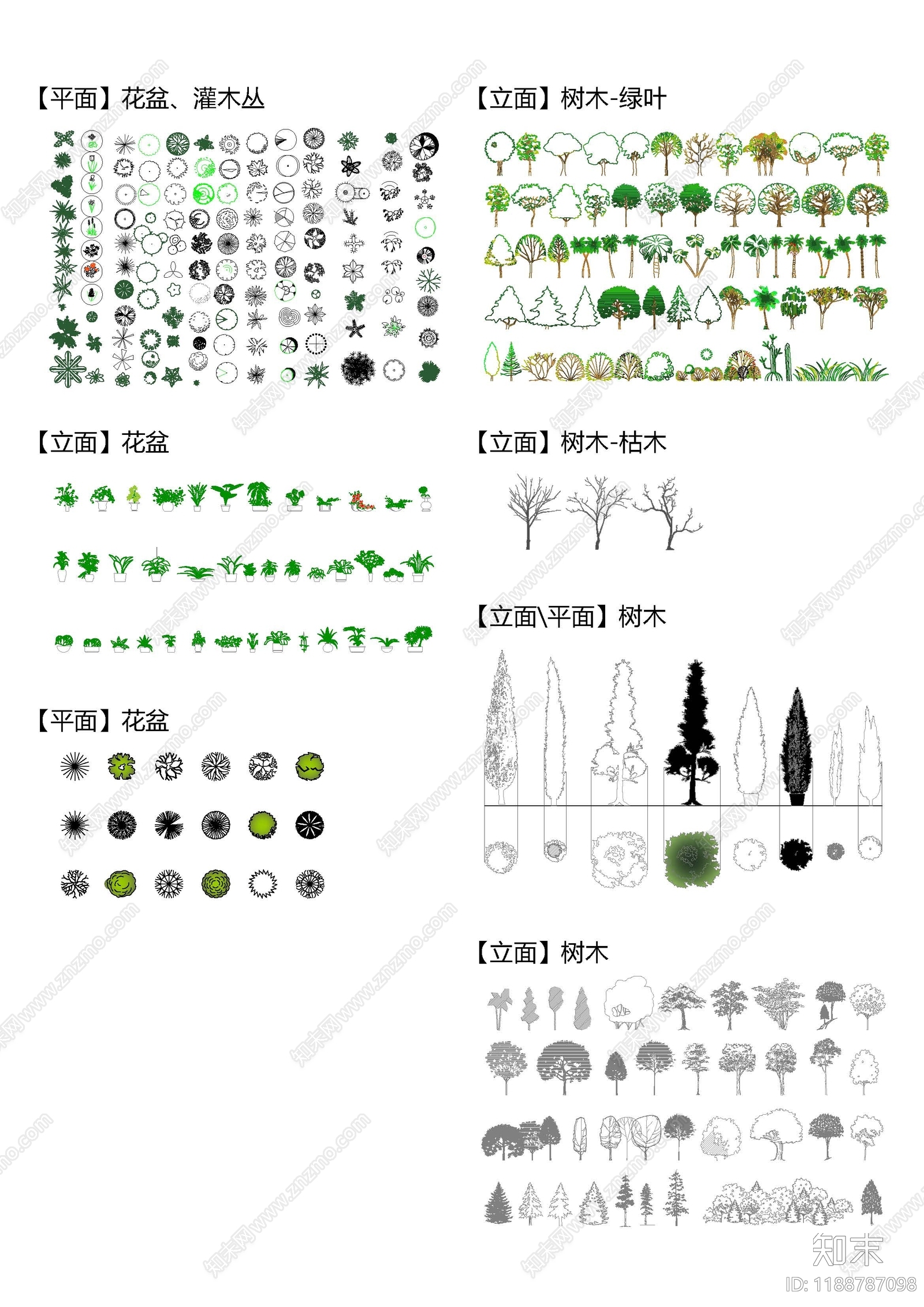 现代综合植物图库cad施工图下载【ID:1188787098】